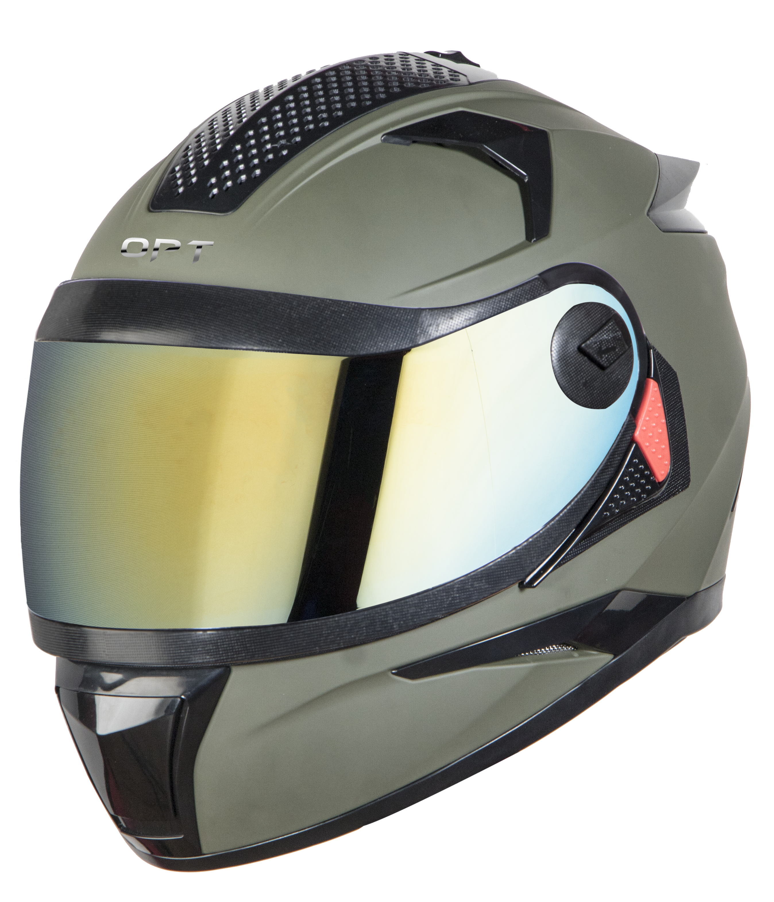 SBH-17 OPT MAT BATTLE GREEN WITH CHROME GOLD VISOR (WITH EXTRA FREE CABLE LOCK AND CLEAR VISOR)